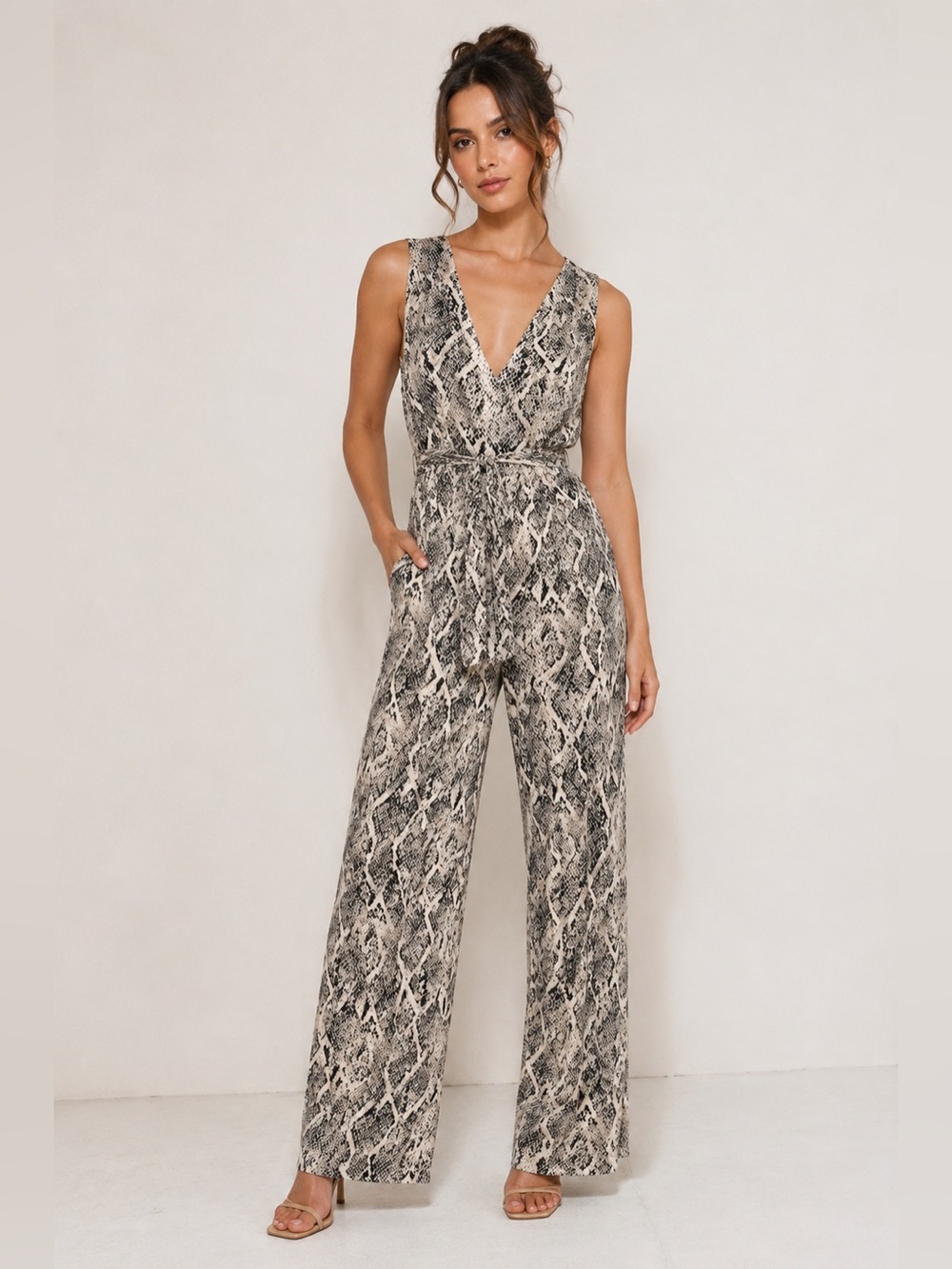 NWT Snakeskin Print Wide Leg Jumpsuit | Size M | Belted | Retail $249